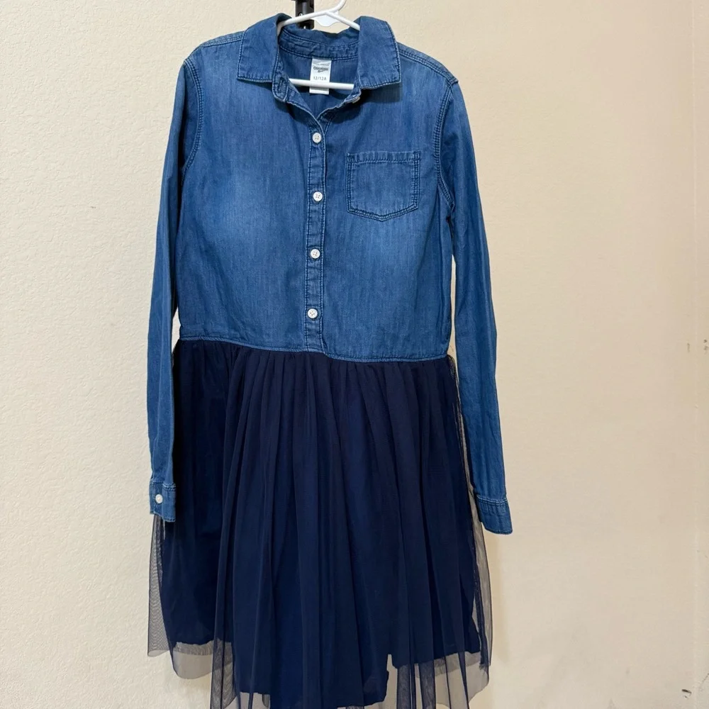 Denim and Navy Tulle Kids Dress by OshKosh Bigosh Size 12